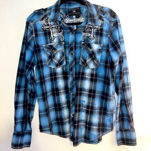 Buckle 3 cross flannel style long sleeve button up